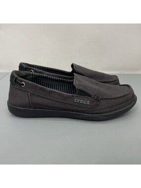 Crocs Walu Canvas Loafers Boat Shoes Brown Womens 6